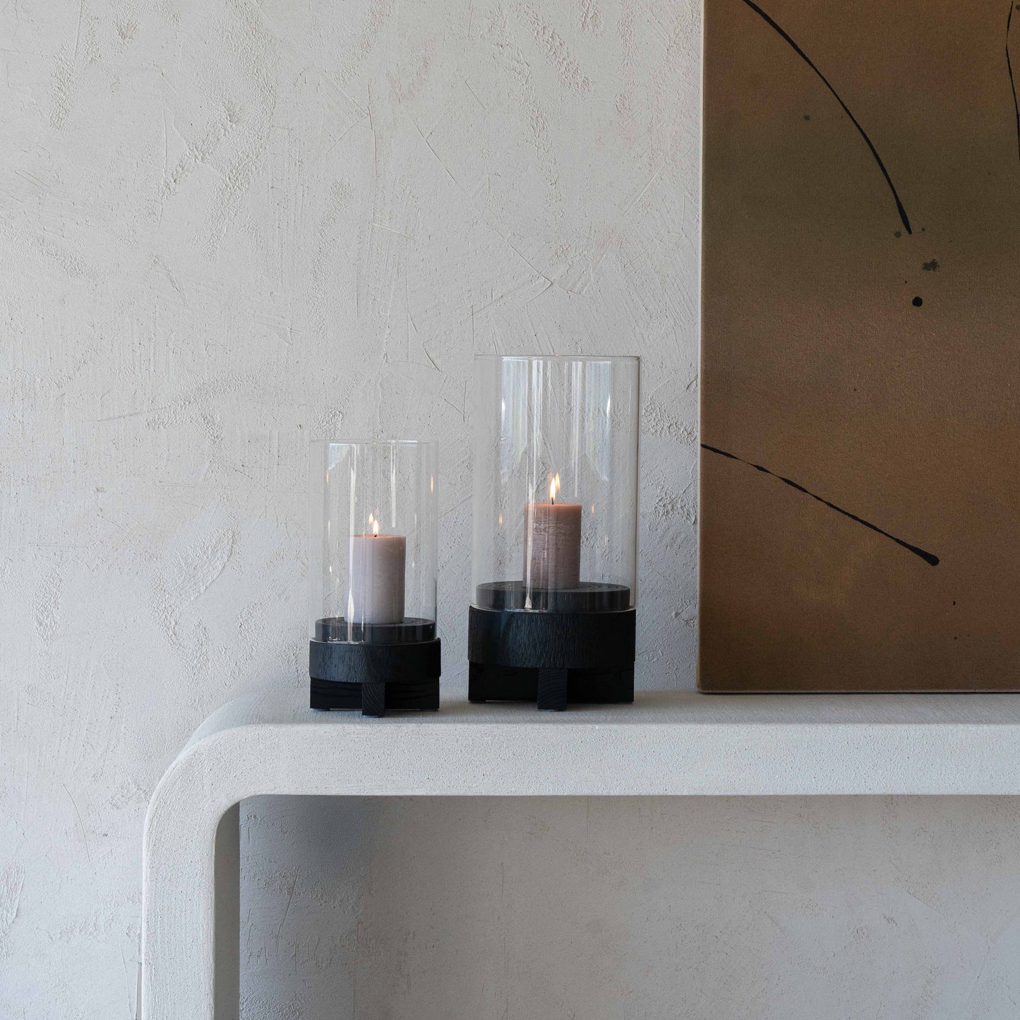 Solid Wood Black Candle Holder With Glass Cover