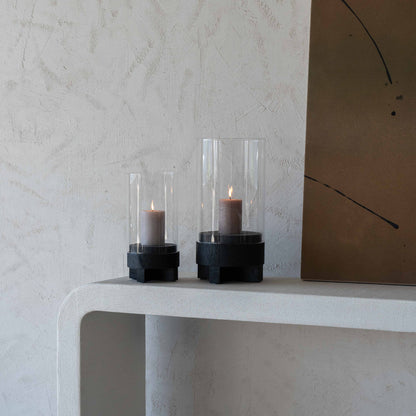 Solid Wood Black Candle Holder With Glass Cover