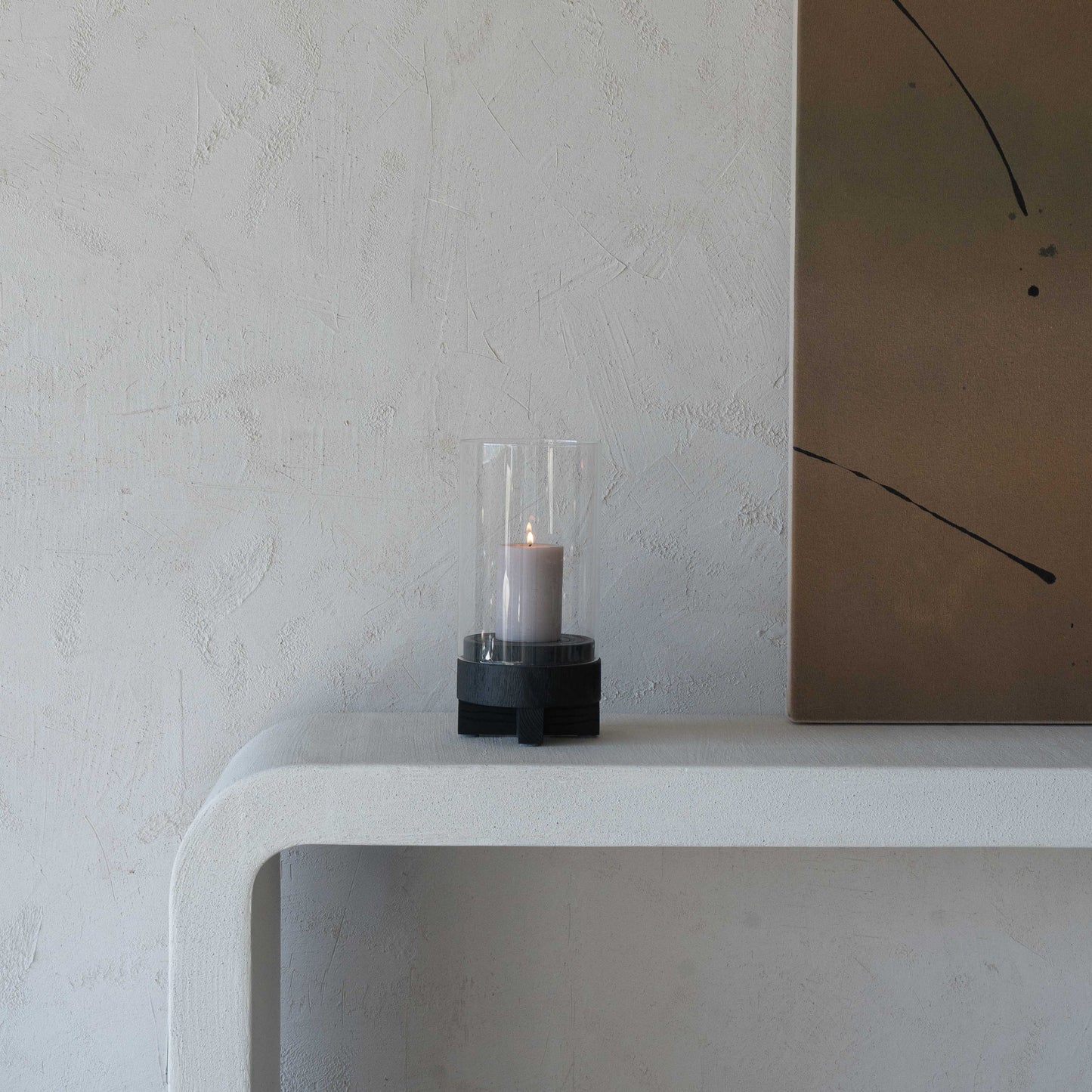 Solid Wood Black Candle Holder With Glass Cover
