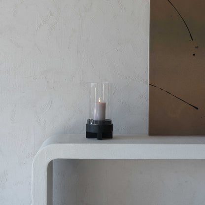 Solid Wood Black Candle Holder With Glass Cover