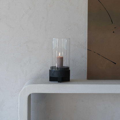Solid Wood Black Candle Holder With Glass Cover
