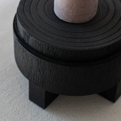 Solid Wood Black Candle Holder With Glass Cover