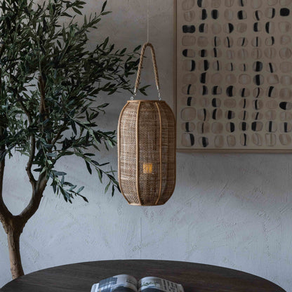 Hanging & Table Rattan Candle Holder | Lantern with Glass